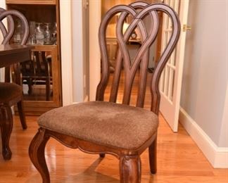 Set of 6 chairs, upholstered seats $595
22" x 22" 41.5" tall backs. Upholstery is in good condition, hides stains well. some dings and minor wear to finish.