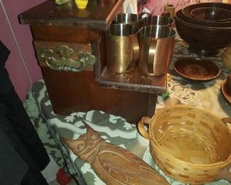 ANTIQUE BED STEP STOOL, LONGABERGER 