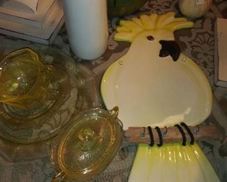 YELLOW DEPRESSION, COCKATOO POTTERY WALL HANGING