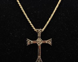 14K Gold IHS Cross and Chain