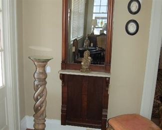 Gilded stool and entry mirror