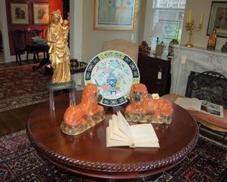 Staffordshire lions and gilded statue