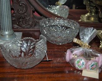 Cut glass bowls and porcelain cabinet knobs 