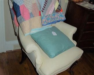 Wing chair and quilts