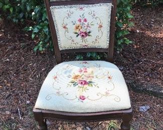 Beautiful flower needlepoint seat/back side chair.