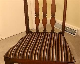 Side chair with upholstered seat. Hand-carved seatback. Well made, Good condition.