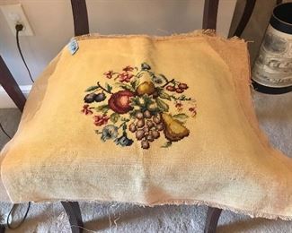 Needlepoint fruit design completed for a chair fitting.