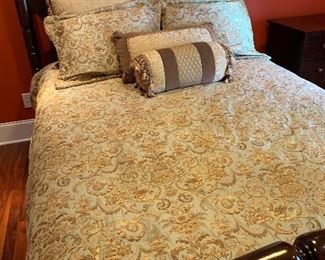 #58	Queen size bedding set - comforter, bed skirt and 6 pillows 	 $40.00 
Bed not for sale.