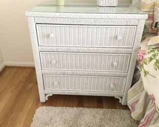 (2) AVAILABLE   WHITE WICKER 3 DRAWER CHEST BY LEXINGTON