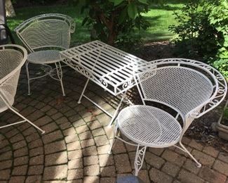 (2) VINTAGE  WOODARD PATIO CHAIRS & SERVING TABLE