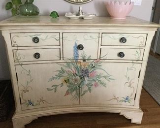LOCAL ARTIST HAND PAINTED  DRESSER/CABINET      46 W X 20 D X 36 H  - ABSOLUTELY STRIKING