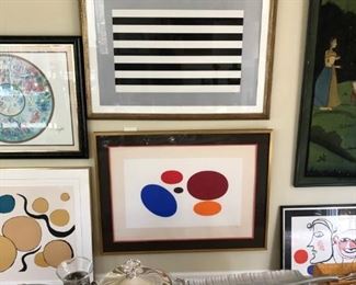 Silk Screen, Abstract by Jacob (Jacov) Gipstein Agam Born 1928 Israel pencil signed lower left and 130/180 Oval and round shapes in dominant colors  