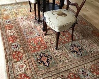 Area rug with Victorian chairs 4 total and Chinese Rosewood carved table 
