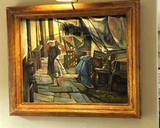 Oil on Canvas Woman carrying a Basket by J.A. Castro signed lower right corner in large frame. 30"  by  38" and framed 40" by 47" with frame