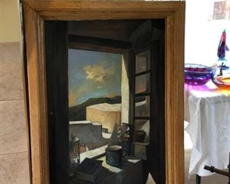 Oil on Canvas The Window by J A Castro signed in lower right corner. 38" by 27 " inset 45" by 34 "framed