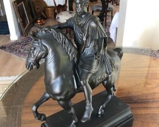 Italian Bronze Sculpture Equestrian Bronze of Marcus Aurelius 20" H X 14" W X 8" D mounted on wood circa 1900 after the original