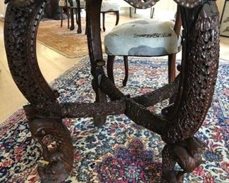 Indian carved oval  table with Dragon motif 20th century 