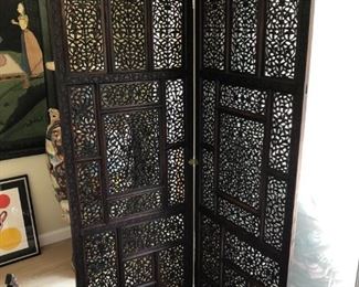 Indian Carved Screen 2 panels 