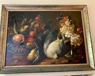 "Still Life Pheasant and fruit" Oil by M. Greco