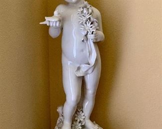 Italian Porcelain Statue Boy with Bird in Hand