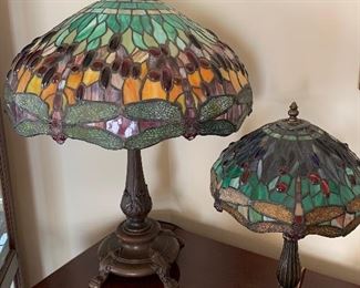 Tiffany Style Stain Glass Lamps with Dragonfly Motif