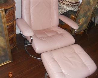Ekornes Stressless Chair and Ottoman in Pink with Chrome Bases