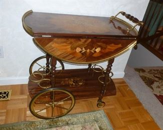 Italian inlaid wood bar cart