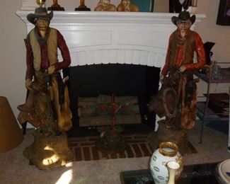 Pair of cowboy lamps and nice electric fireplace