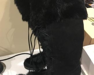 COACH KARITA TALL FUR TRIMMED SUEDE BOOTS - SIZE 8B - BUY IT NOW $200