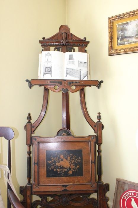 Victorian Portfolio Easel with incised carving & inlaid wood in the style of Pottier & Stymus of New York Circa Mid 1800s (1780)