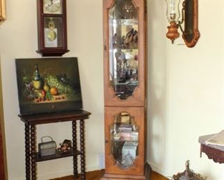 Twisted Leg Oak Table, Waltham Clock, Wood Curio, Vintage Hanging Light, Eagles, Lighters, Oil Painting