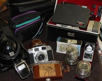 Polaroid 440 Case, Light Meter, Metz Mecablitz Photo Light, Vivitar, Vintage Agfalux Camera  Lenses, Headphones
