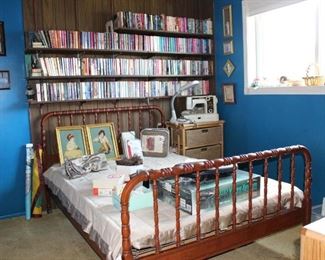 Jenny Lind Bed, Wicker Night Stand, Sewing Machine, Art, Books, Video Player, Wigs, Linens