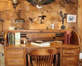 Bankers Desk Chair, Roll Top Desk, Eagles, Desk Lamp, Vintage Books, Art