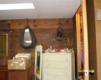 Chest, Records, Horse Collar, Vintage Christmas Ornaments and Figurines
