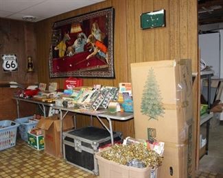 Model Cars, Pool Table Tapestry, Storage Chest, Rte 66 SIgn Primitives