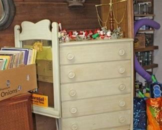 Vintage Chest Mirror and Christmas Items  Canning Jars