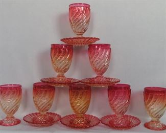 FABULOUS SET OF (8) BACCARAT "ROSE TIENTE" SWIRL GOBLETS AND SAUCERS - COCKTAILS, DESSERT AND EVEN WATER WILL NEVER TASTE THE SAME!