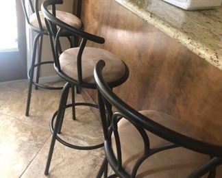 3 Metal and Suede Bar Stools