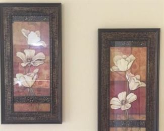 2 Black and Gold Framed Flower Prints