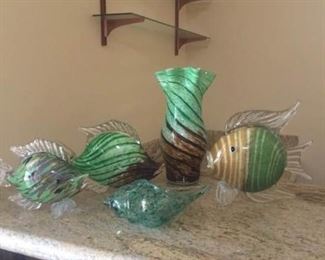Five Piece Fish Glass Decor