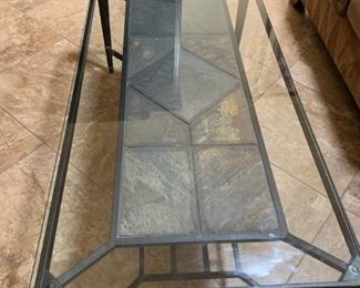 Inlaid Tile, Metal and Glass Coffee Table