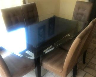 Kitchen Glass Black Wood Table  Chairs