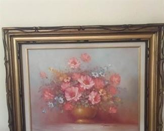 Wood Framed Peach Flowers