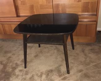 Mid Century Modern table, black acrylic top.