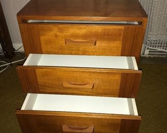 Vintage Danish Modern 3-drawer night stand, made in Denmark.