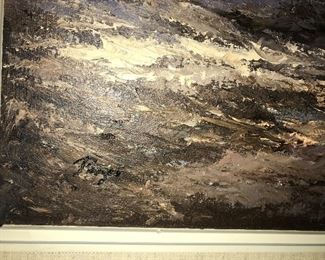 Mid century painting, oil on canvas, signed (illegible).