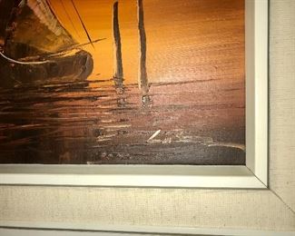 Pair mid century paintings, oil on canvas, signed (illegible).