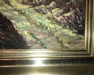 Mid century painting, oil on canvas, signed Huller.