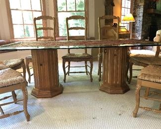 double column glass top large dining table